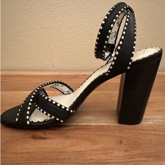 1901 Astilly Black & White Leather Block Heel Sandals Size 10 - Picture 2 of 4
